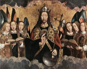 The music of the liturgy sacramentalizes the hosts of angels and saints in heaven who ceaselessly sing praise and adoration to God and to the Lamb, as depicted here by Hans Memling (d.1494).